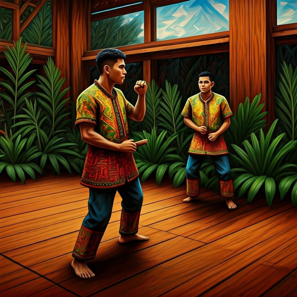 Vibrant Filipino Martial Artists in Traditional Attire