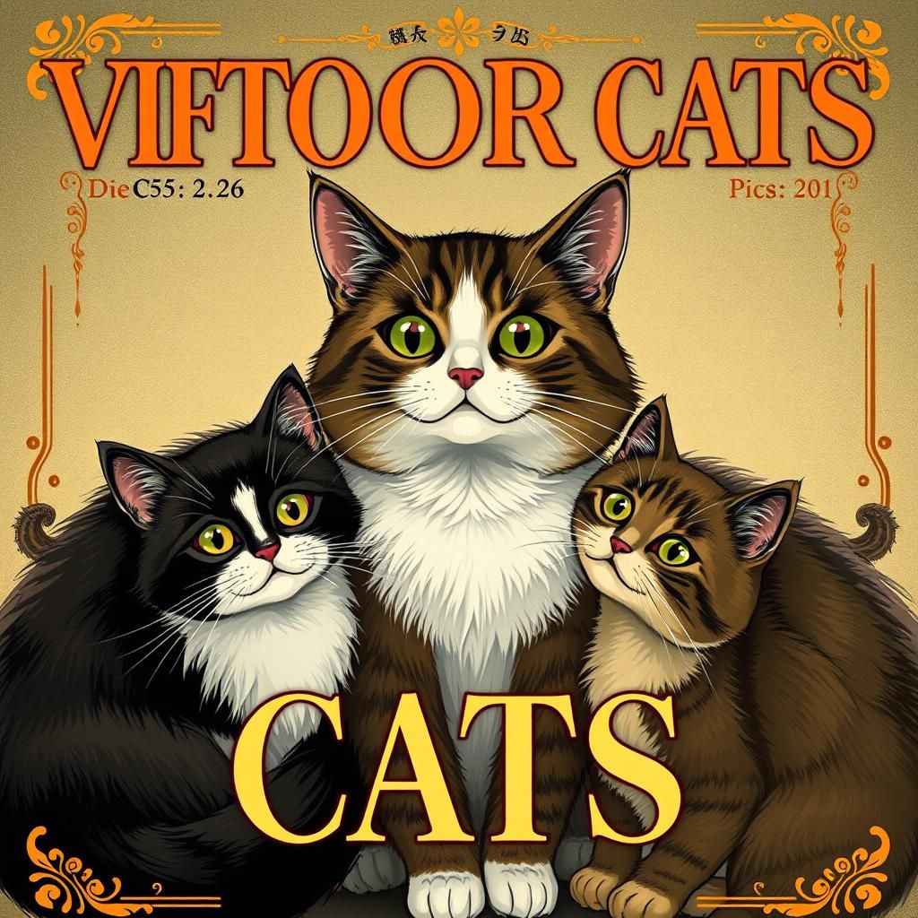 Victorian Cats Magazine Cover in Anime Style