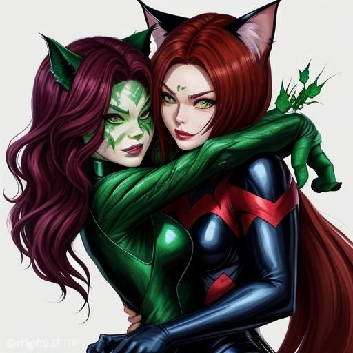 Catwoman and Poison Ivy Affectionate Embrace