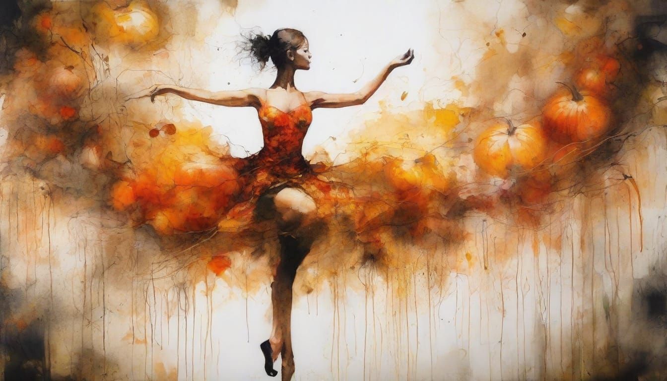 Tired Dancer by Pumpkins in Watercolor Ink Style