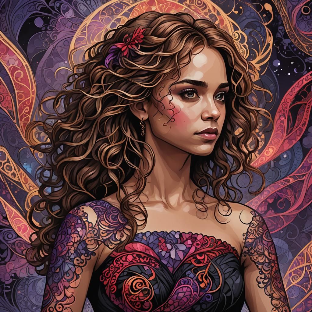 Gothic Hermione Granger Portrait with Zentangle Details