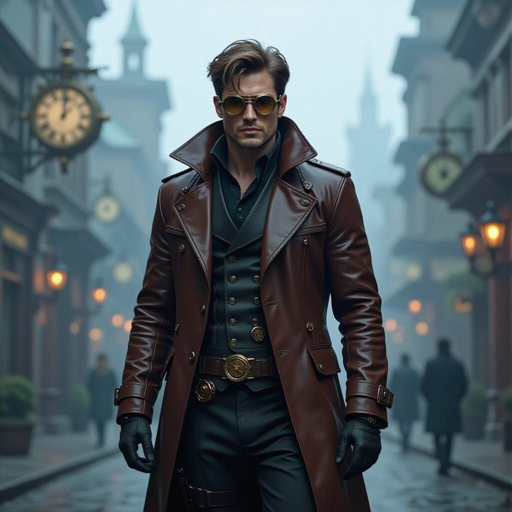 Steampunk Neo in Foggy Victorian Cityscape