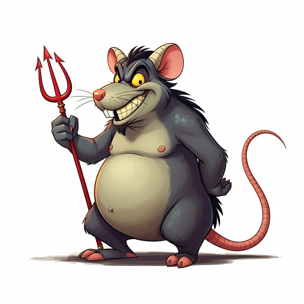 Vibrant Cartoon Ratfink Monster with Devilish Trident