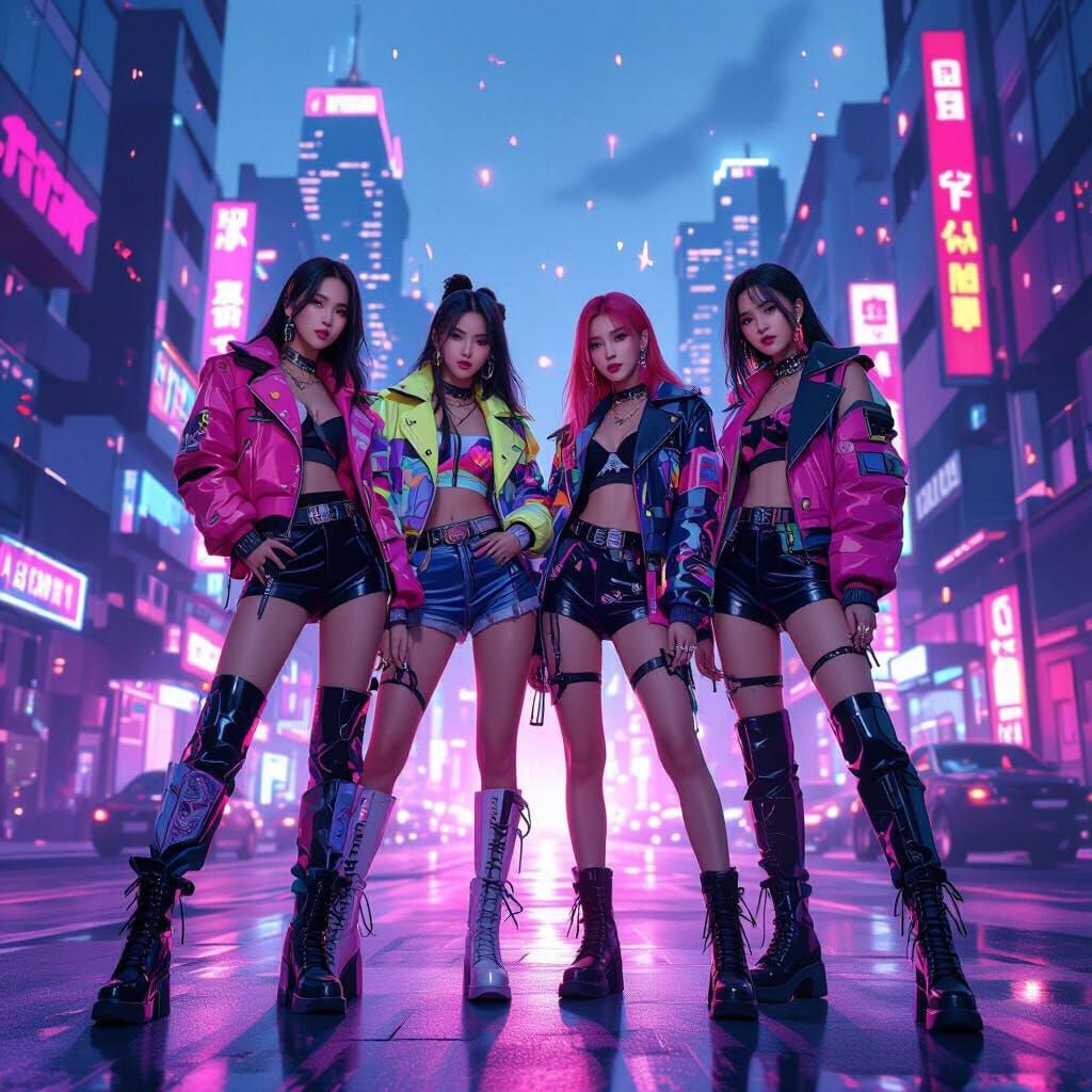 Kpop Group Black Pink in Futuristic Cityscape