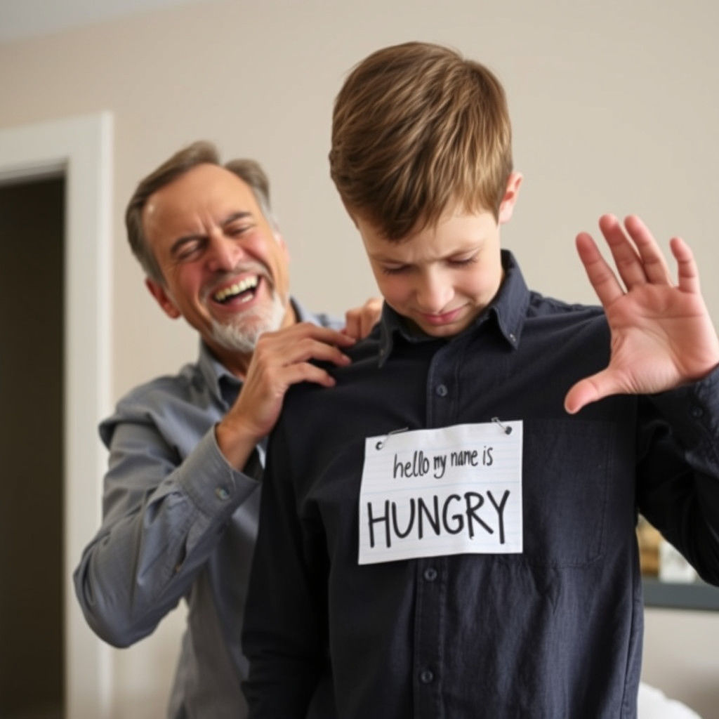 Humorous Dad Pranks Son With 'Hungry' Tag