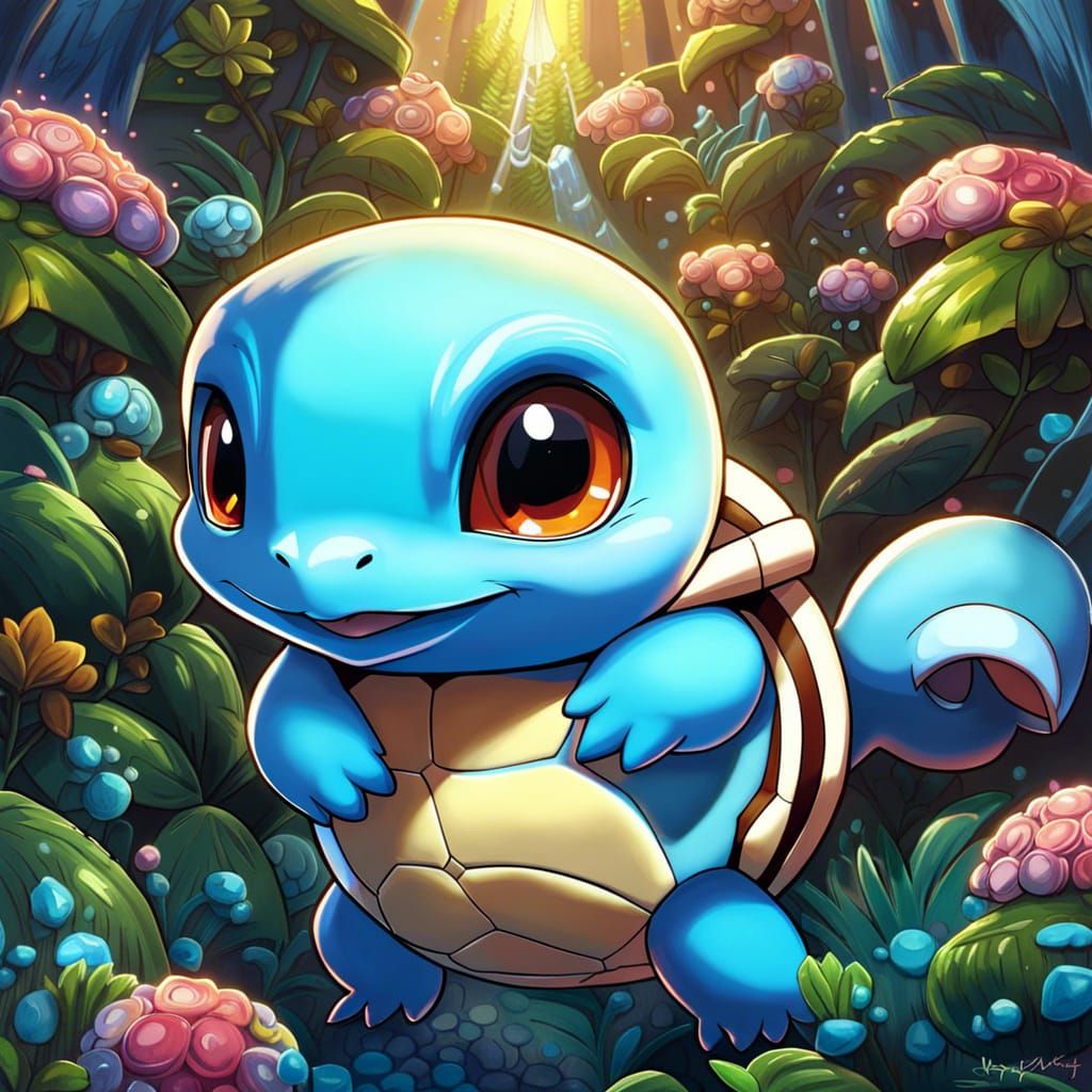 Adorable Squirtle Pokemon in Anime Style
