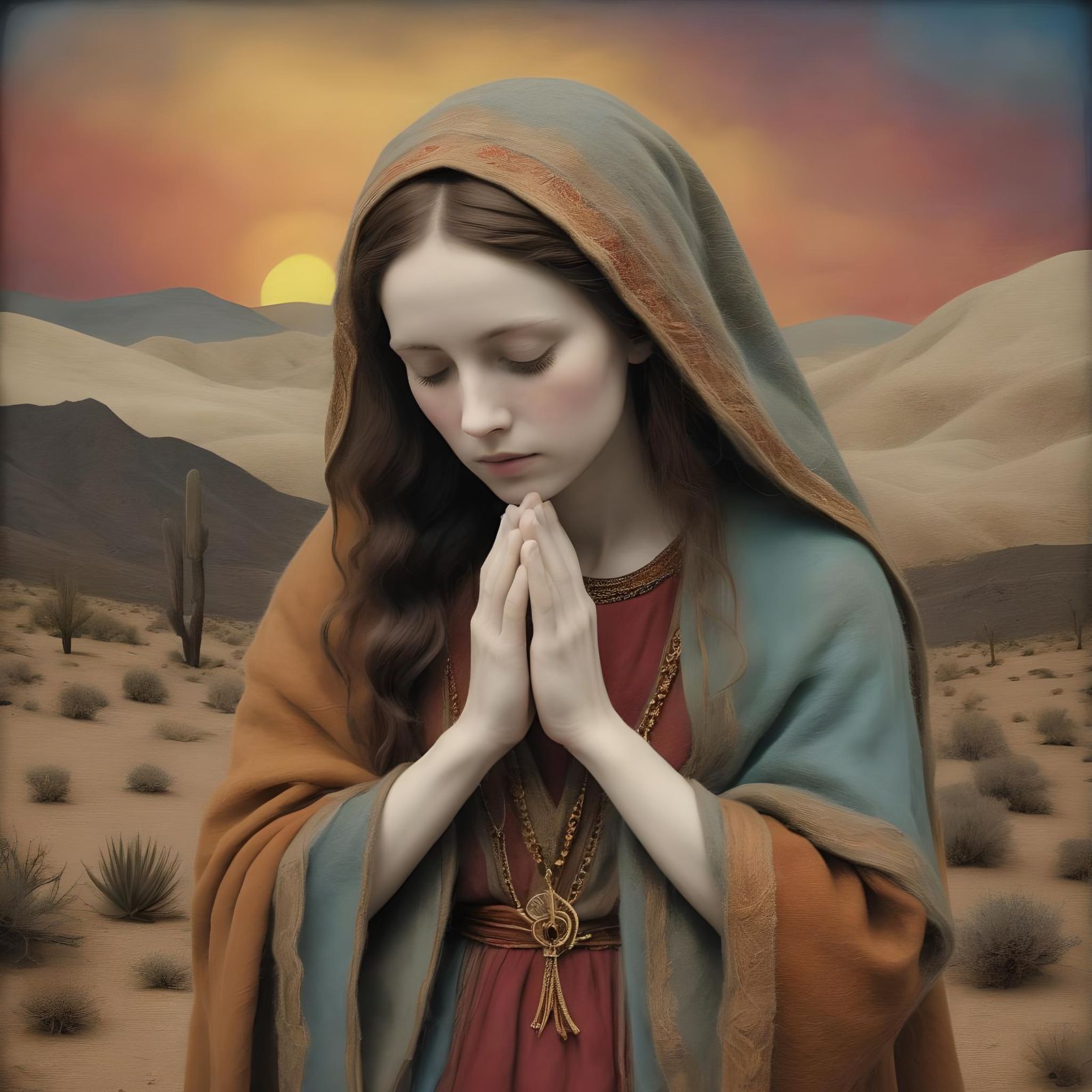 Needle-Felted Mary Magdalene Praying at Sunrise