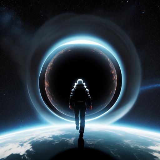 Astronaut Approaches Black Hole in Space Jet