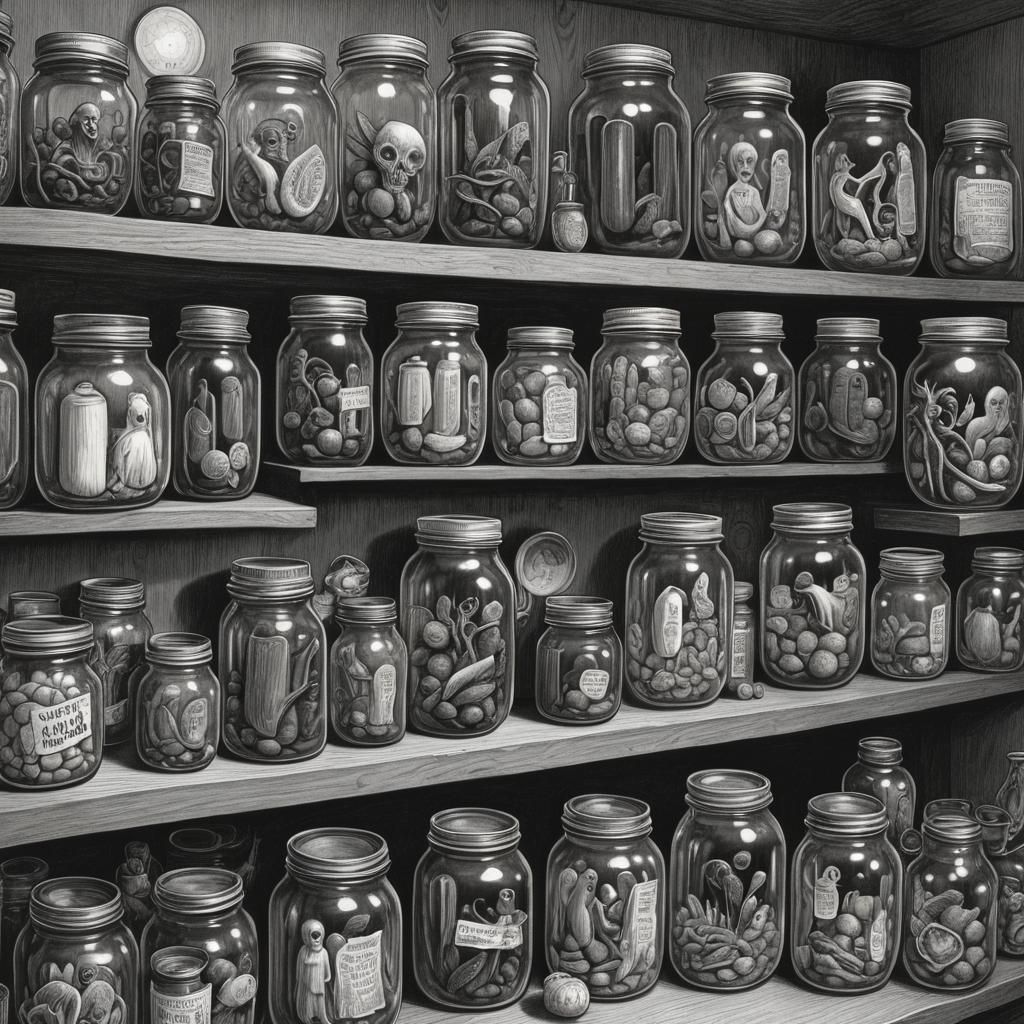 Eerie Potion Shelf: A Lovecraftian Drawing