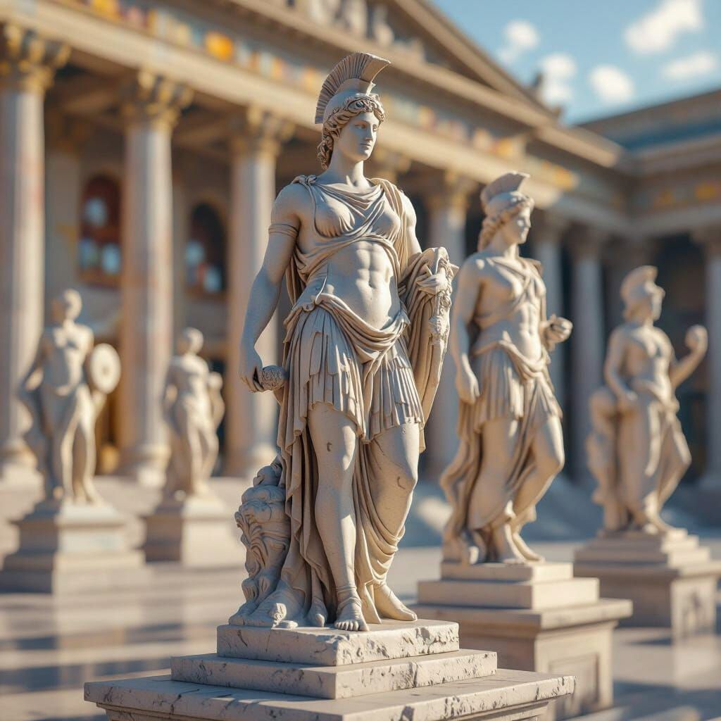 Ancient Olympic Athletes Stone Sculptures in Museum