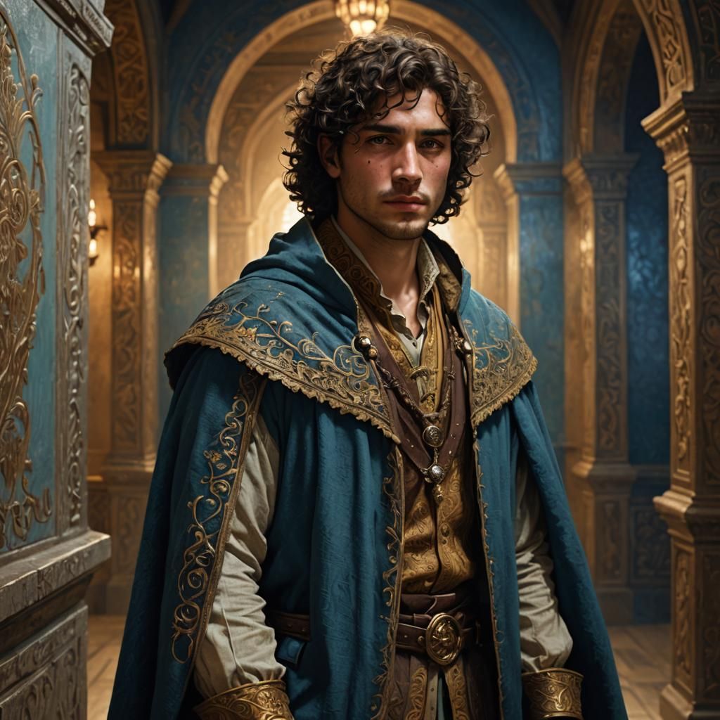 Ornate Portrait of Man in Opulent Fantasy Setting