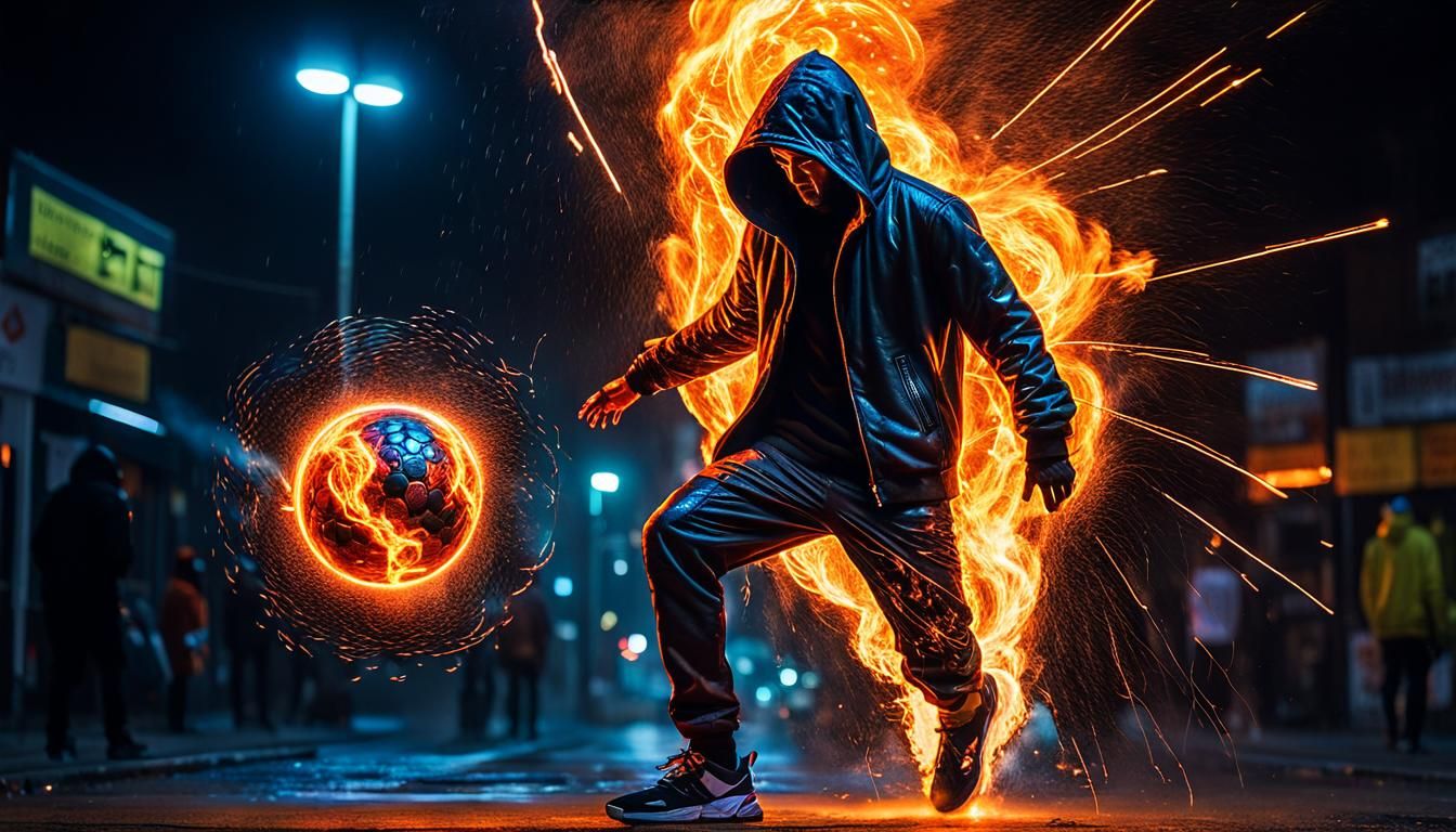 Mysterious Hooded Figure Emerges from Fireball