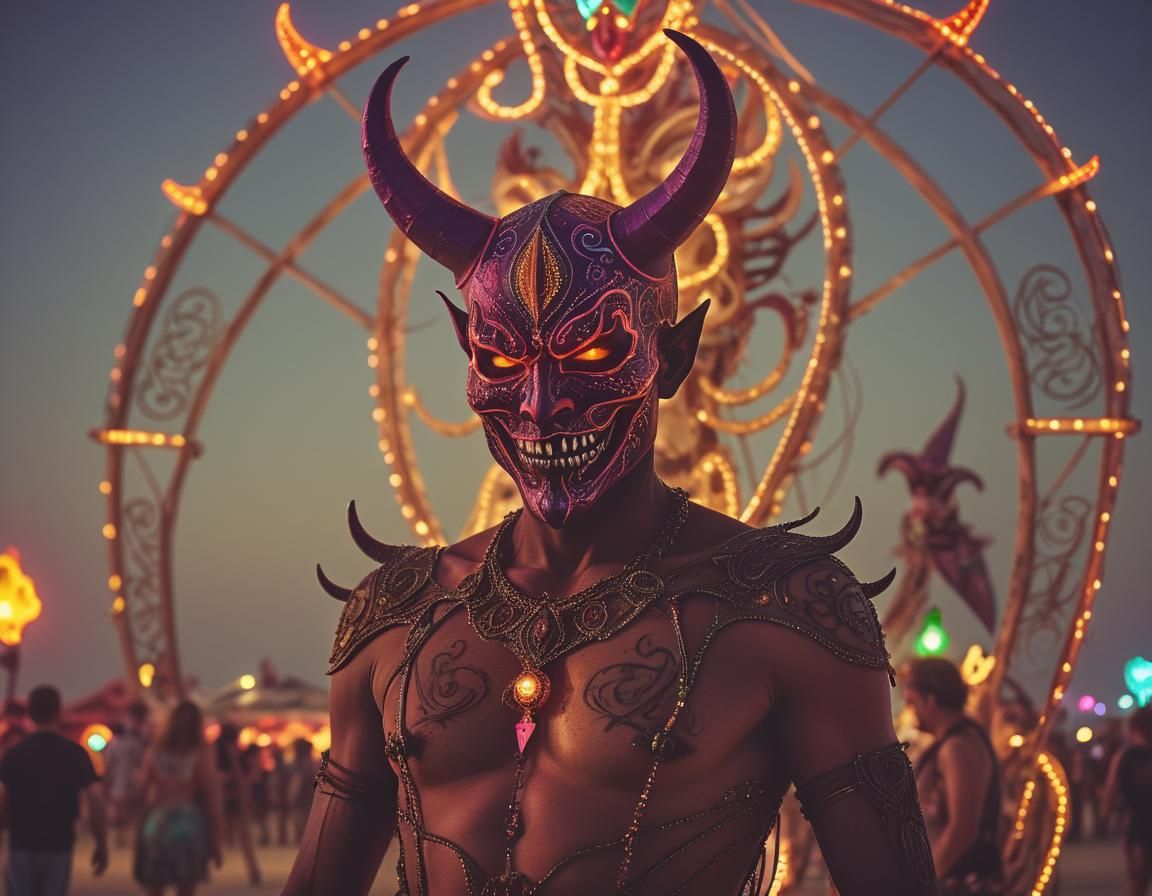Sinister Neon Devil at Burning Man Festival