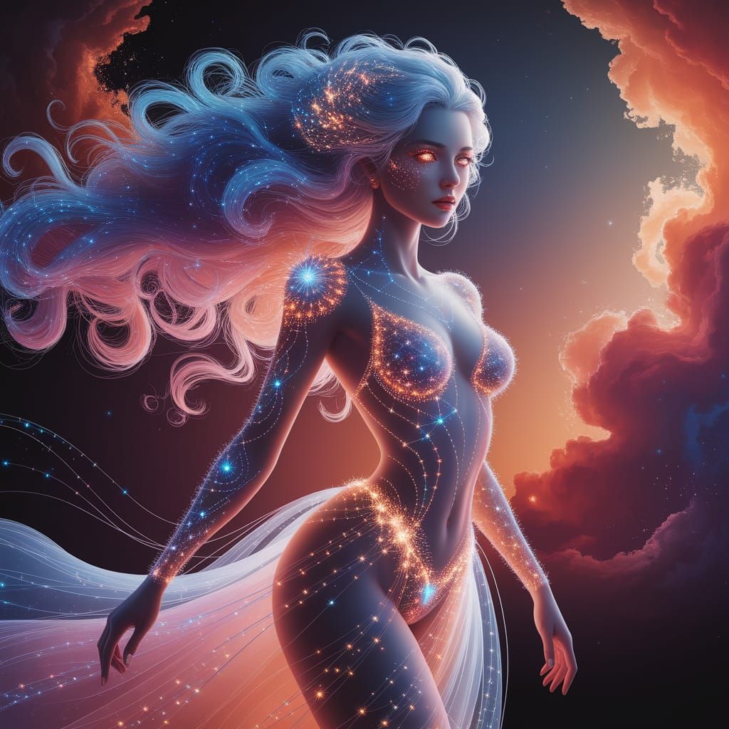 Radiant Cosmic Beauty in Digital Art Style