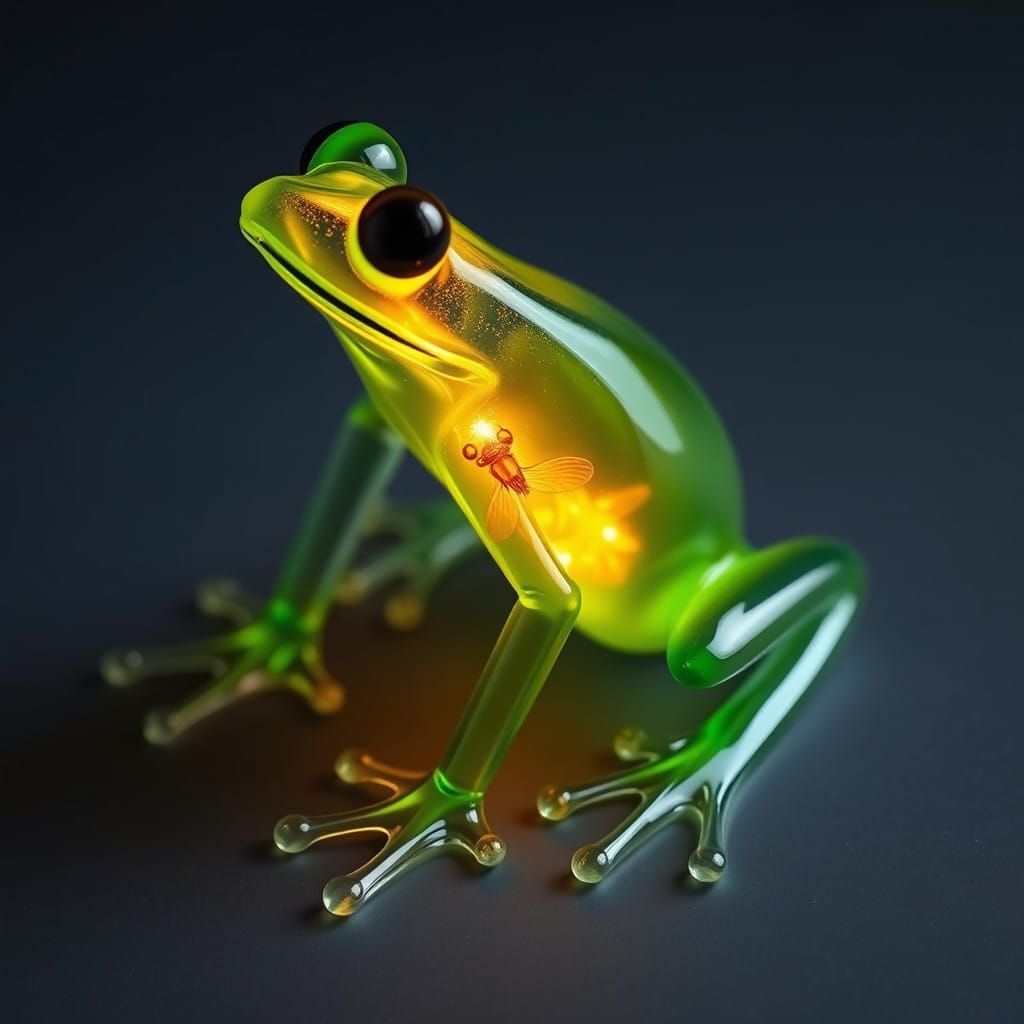 Ethereal Glass Frog Illuminated by a Glowing Firefly