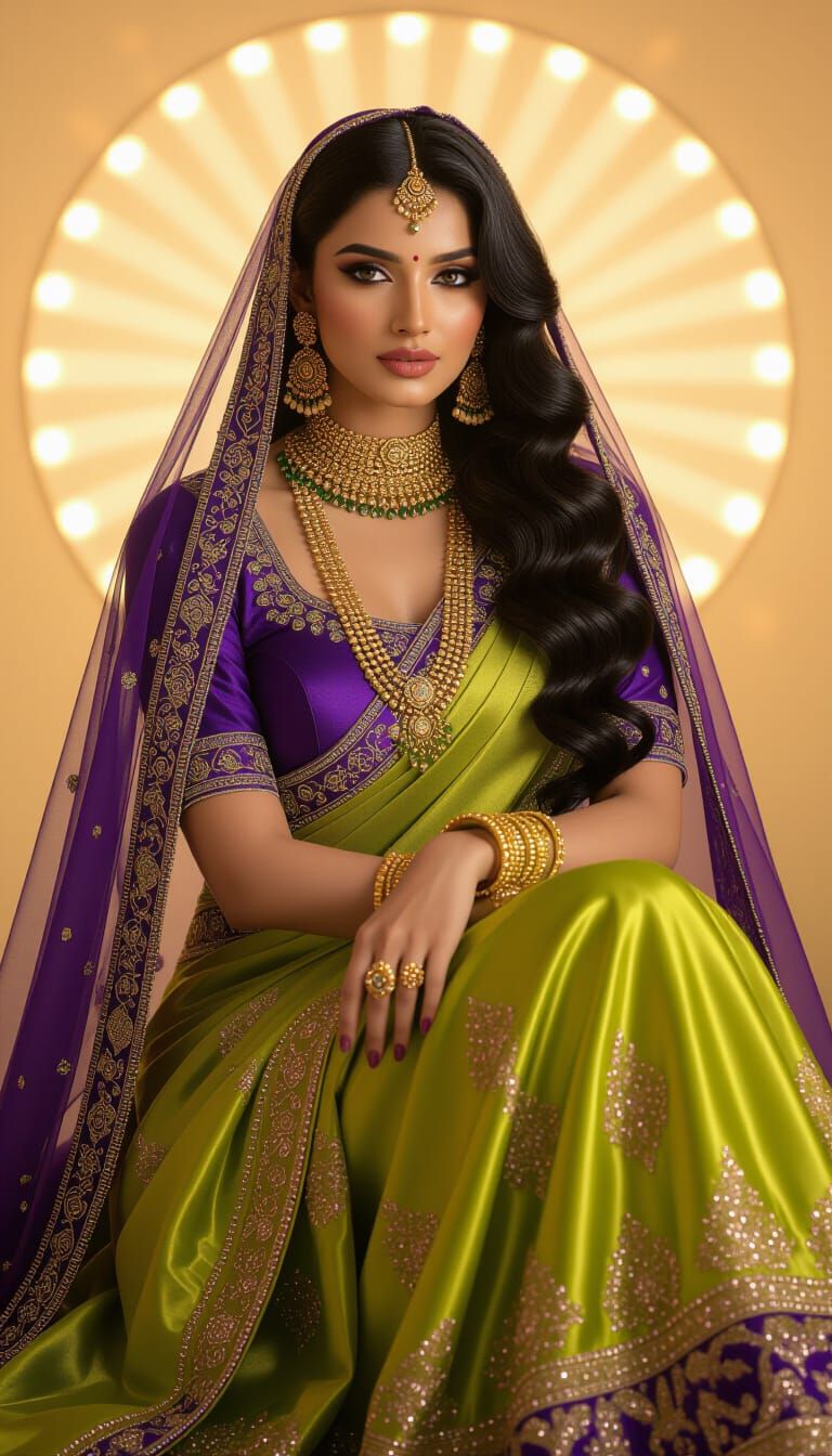 Mesmerizing Woman in Indian Style with Purple Veil