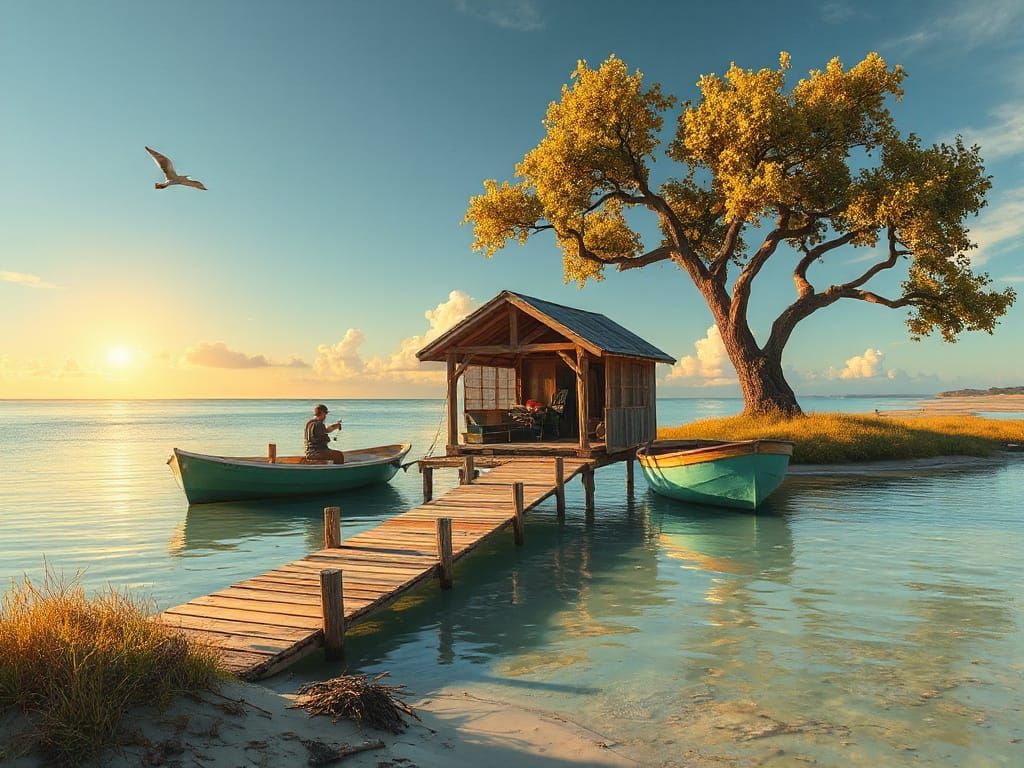 Whimsical Village Scene with Warm Golden Lighting