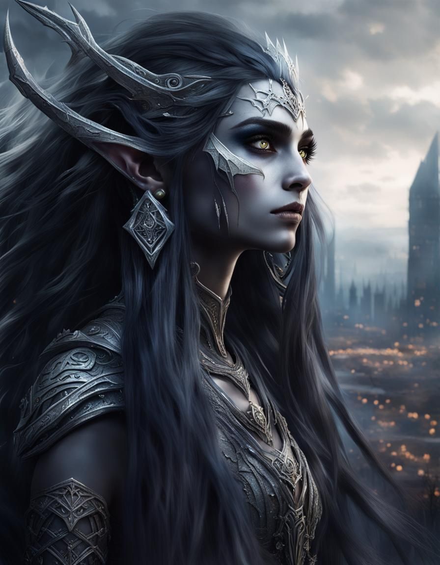 Beautiful Dark Elf Girl in Crystal City