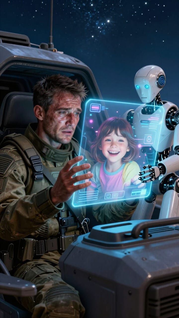 Soldier's Emotional Video Call Inside Futuristic Vehicle