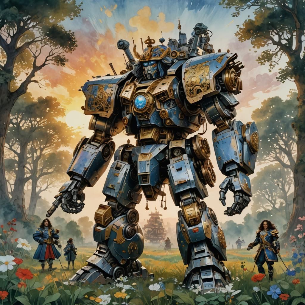 Louis XIV and Giant Mecha: Watercolor Concept Art