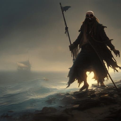 Ghost Pirate on Treasure Island: Oil Painting