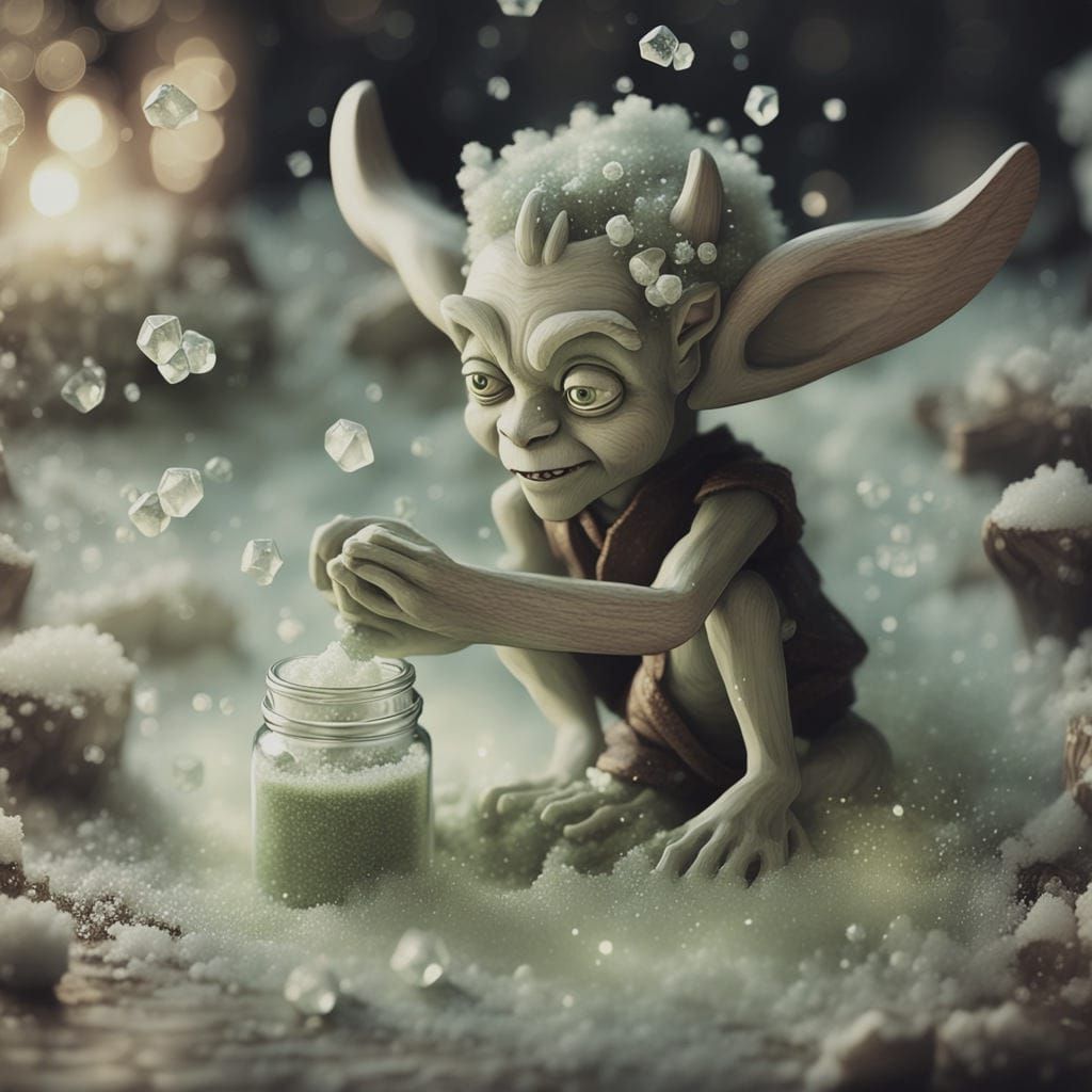 Goblin Playing in Spilled Salt: Fantasy Illustration
