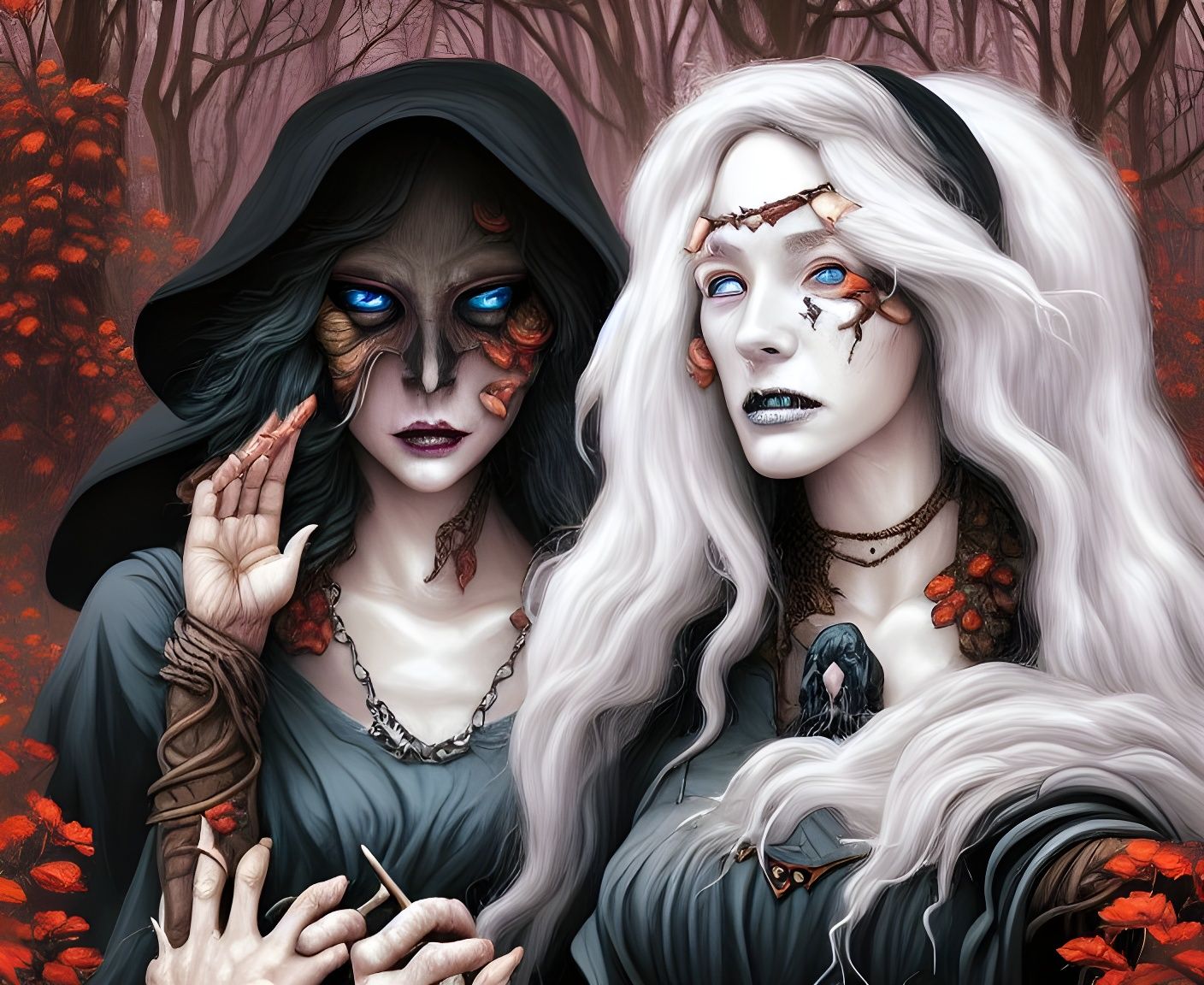 Gloomy Dark Witches in Hyperdetailed Matte Painting