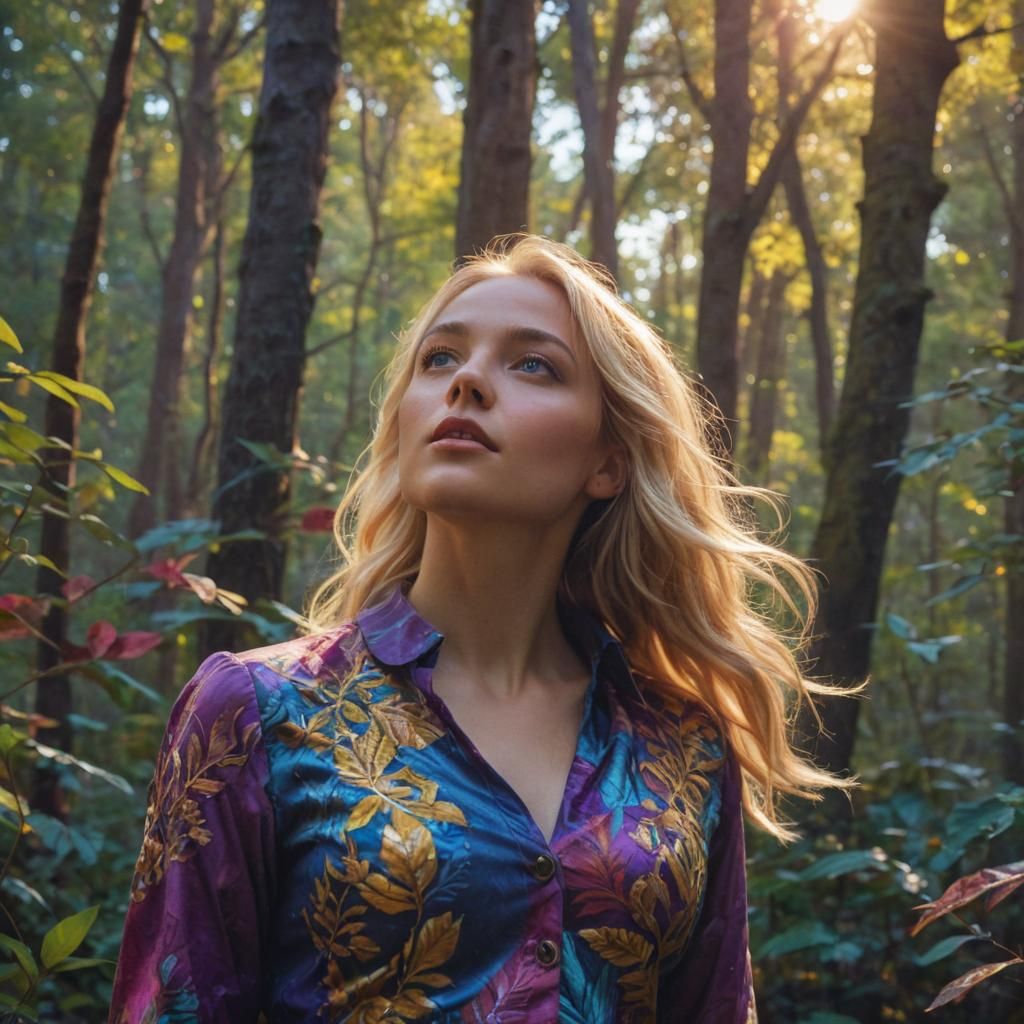 Mystical Forest: Woman in Golden Hour Light