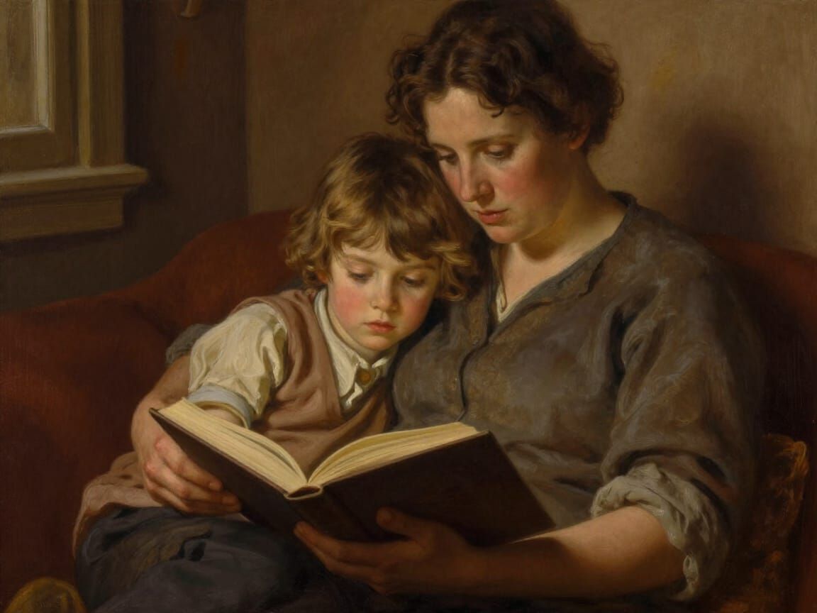 Parent and Child Reading Together in Cozy Nook