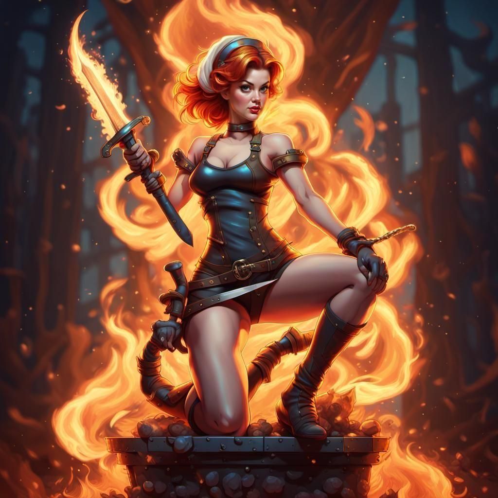 Wendy the Welder Pinup with Sword of Fire