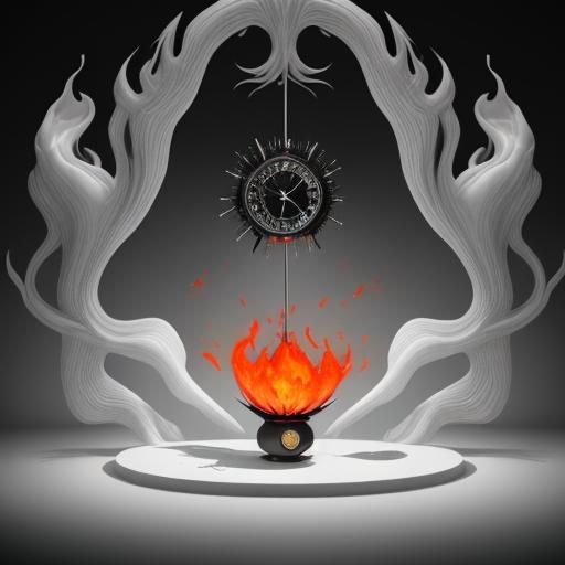 Surreal Melting Clock in Fiery Heart
