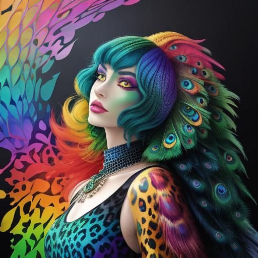 Abstract Woman with Dragon Scales and Peacock Hair