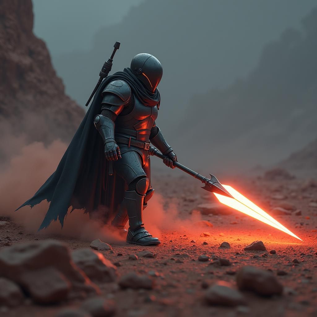 Cyberpunk Knight on Alien Planet in Digital Art