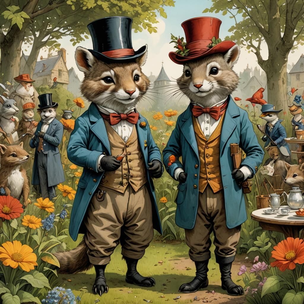 Whimsical Garden Party Illustration in Storybook Style