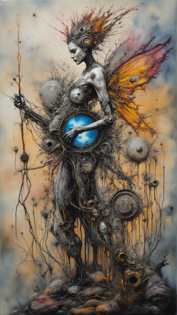 Sad Cyborg Fairy Reveals Mechanical Heart in Industrial Surr...