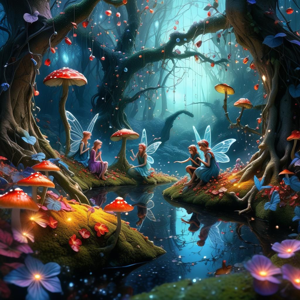 Enchanted Forest with Fairies in Digital Art Style