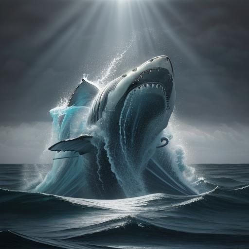 Great White Shark Breaching: A Bioluminescent Nightmare