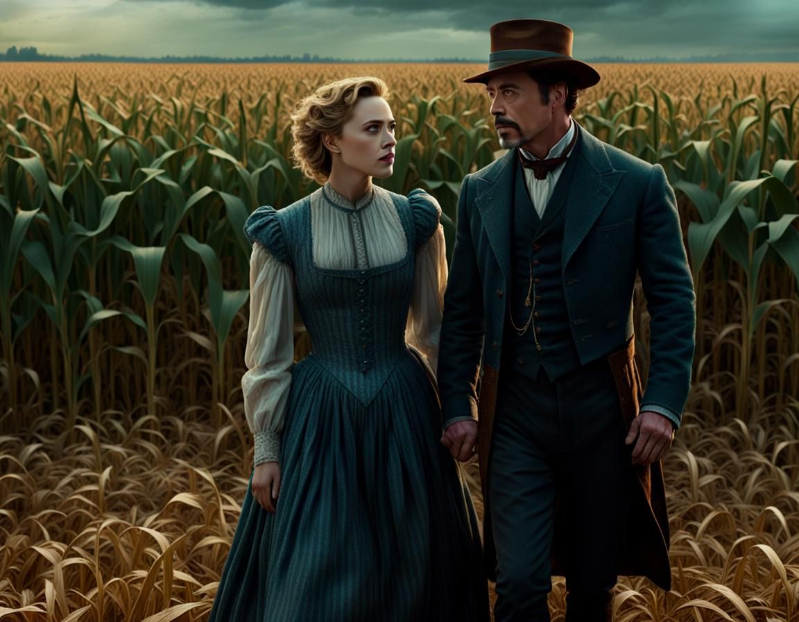 Downey Jr. and Johansson as American Gothic