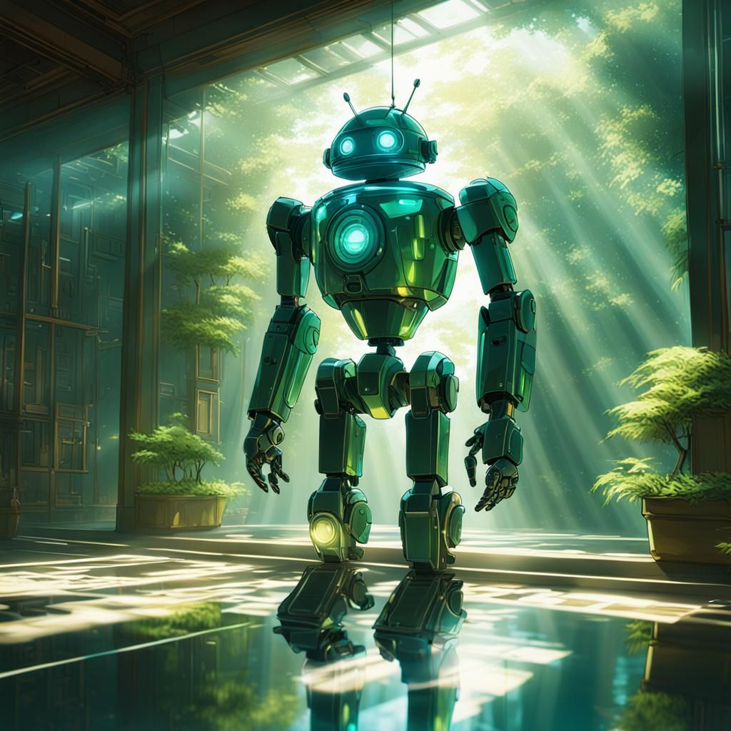 Glass Android Robot in Anime Style