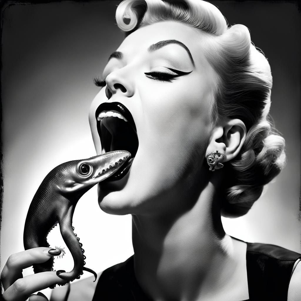 Black and White Pinup with Squid, Professional Photo