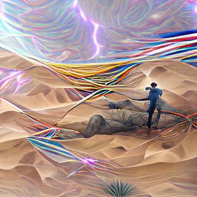 Man Constrained in Desert: Holographic Astral Illustration