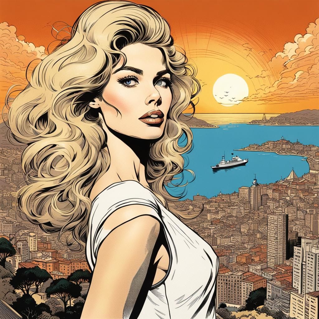 Brigitte Bardot Selfie in Milo Manara Comic Style
