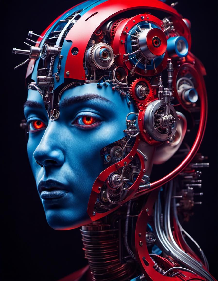 Surreal Human-Machine Hybrid Portrait in Magic Realism Style