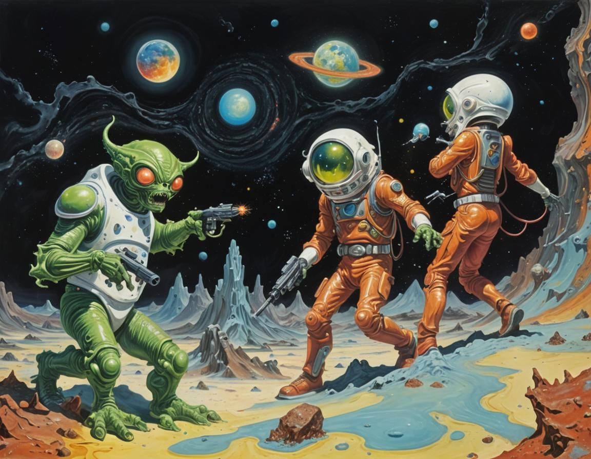 Alien Monster Blaster in Surreal Lunar Landscape