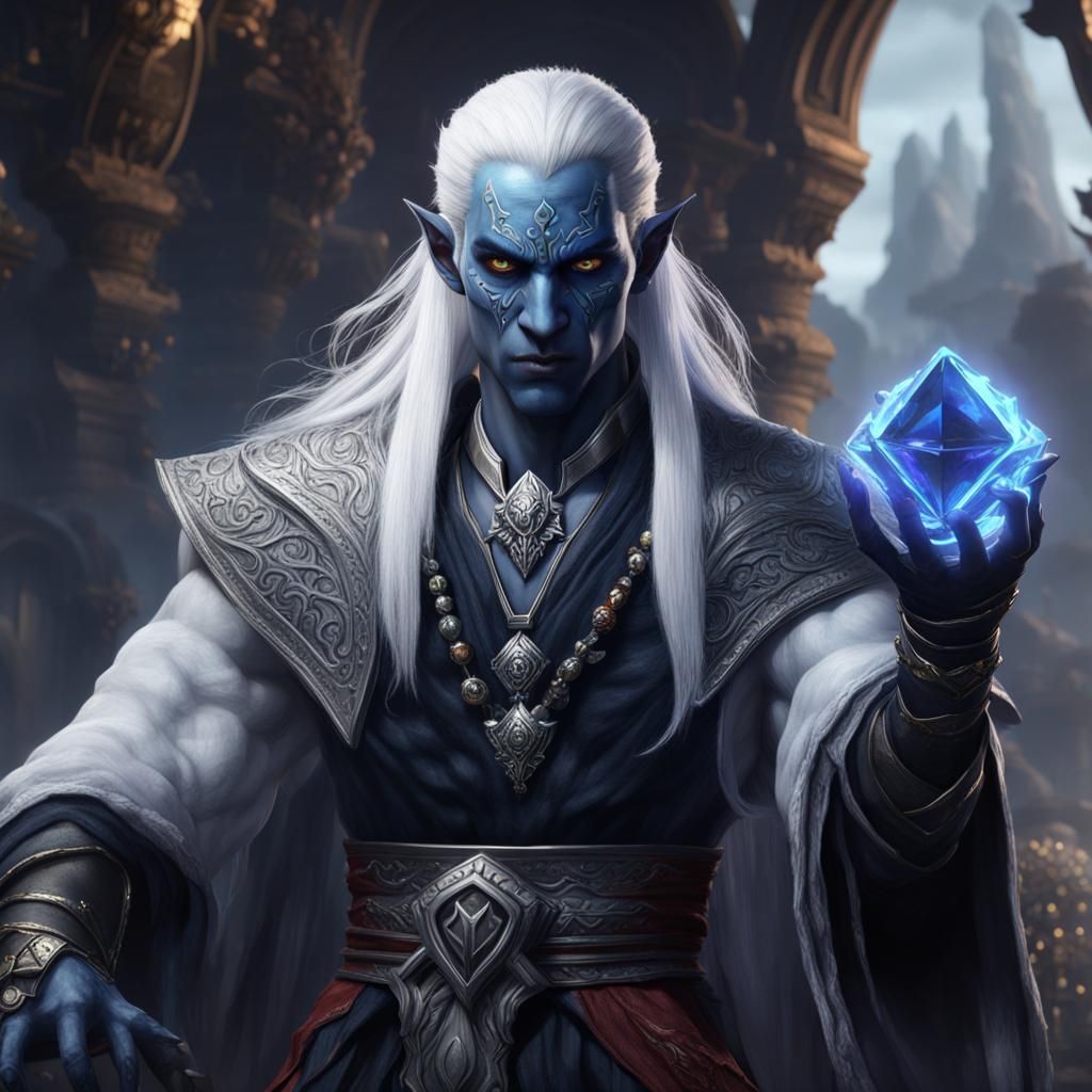 Drow Warlock with Crystal: Fantasy Concept Art