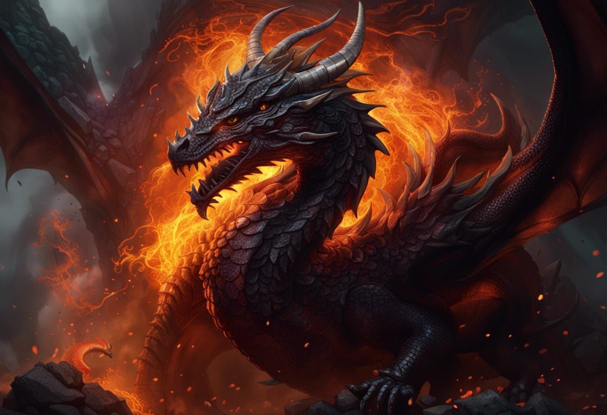 Smoke and Fire Dragon: Dark Fantasy Art