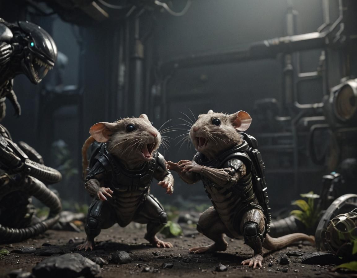 Hamster Xenomorphs Discussing Lifecycle in 3D