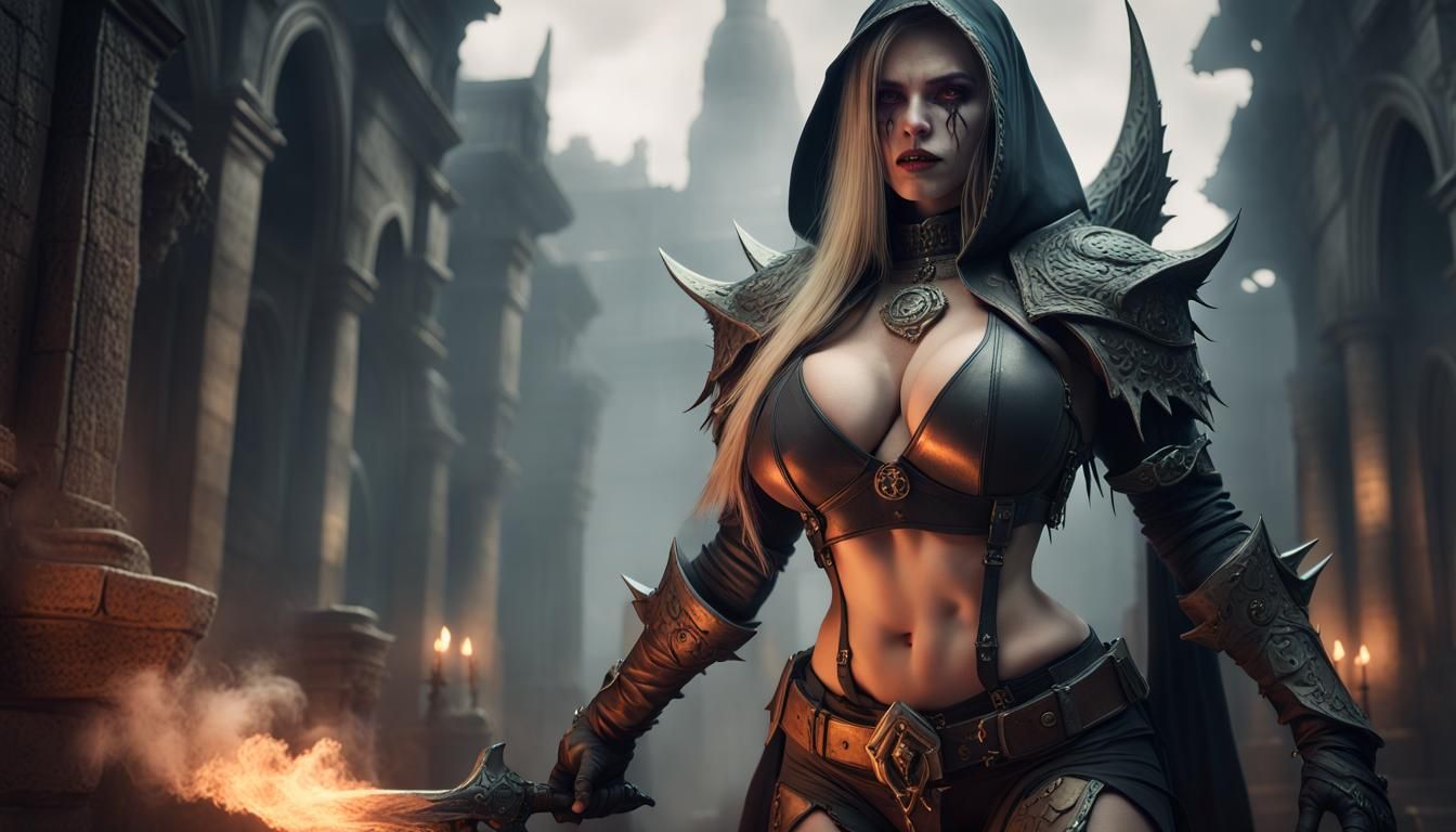 Hyperrealistic Female Rogue in Dark Fantasy Style