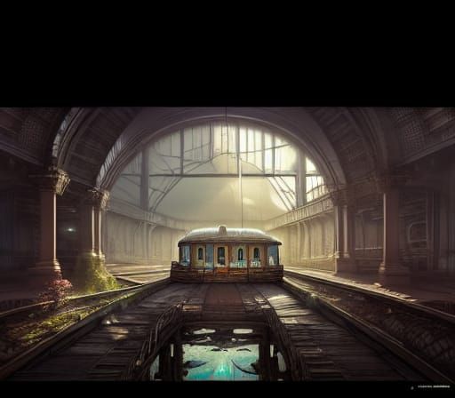 Ancient Underwater Train Station: Hyperdetailed Digital Pain...