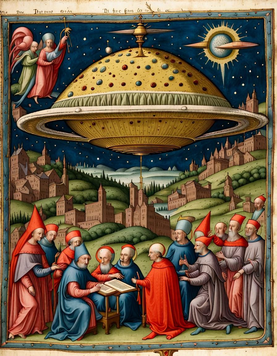 Pope Abduction by UFO: Illuminated Manuscript Style